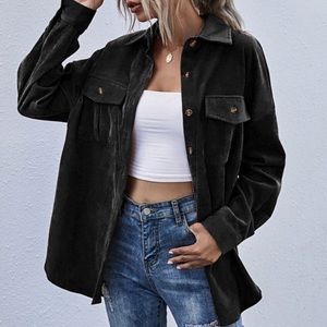 Boho Black Button up Oversized Shacket Top